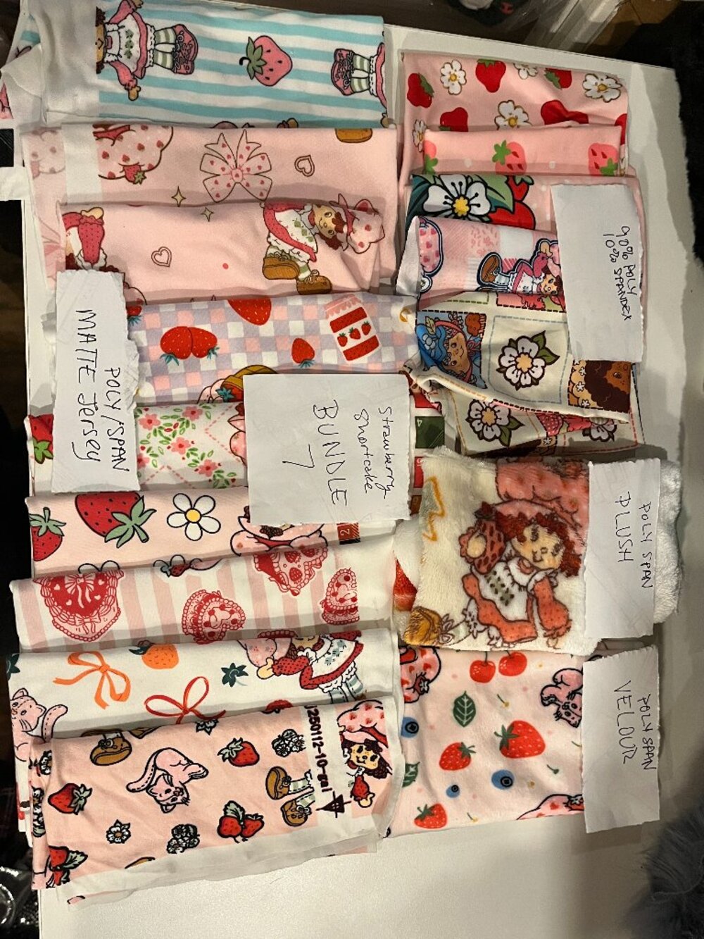 16 PC set UPCYCLED Strawberry Shortcake Scrap Fabric Bundle 7